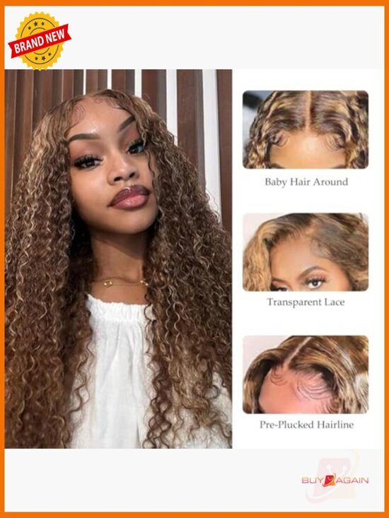 30 Inch 13x6 Highlight Wig Human Hair 200% Density Deep Curly Lace Front Wig